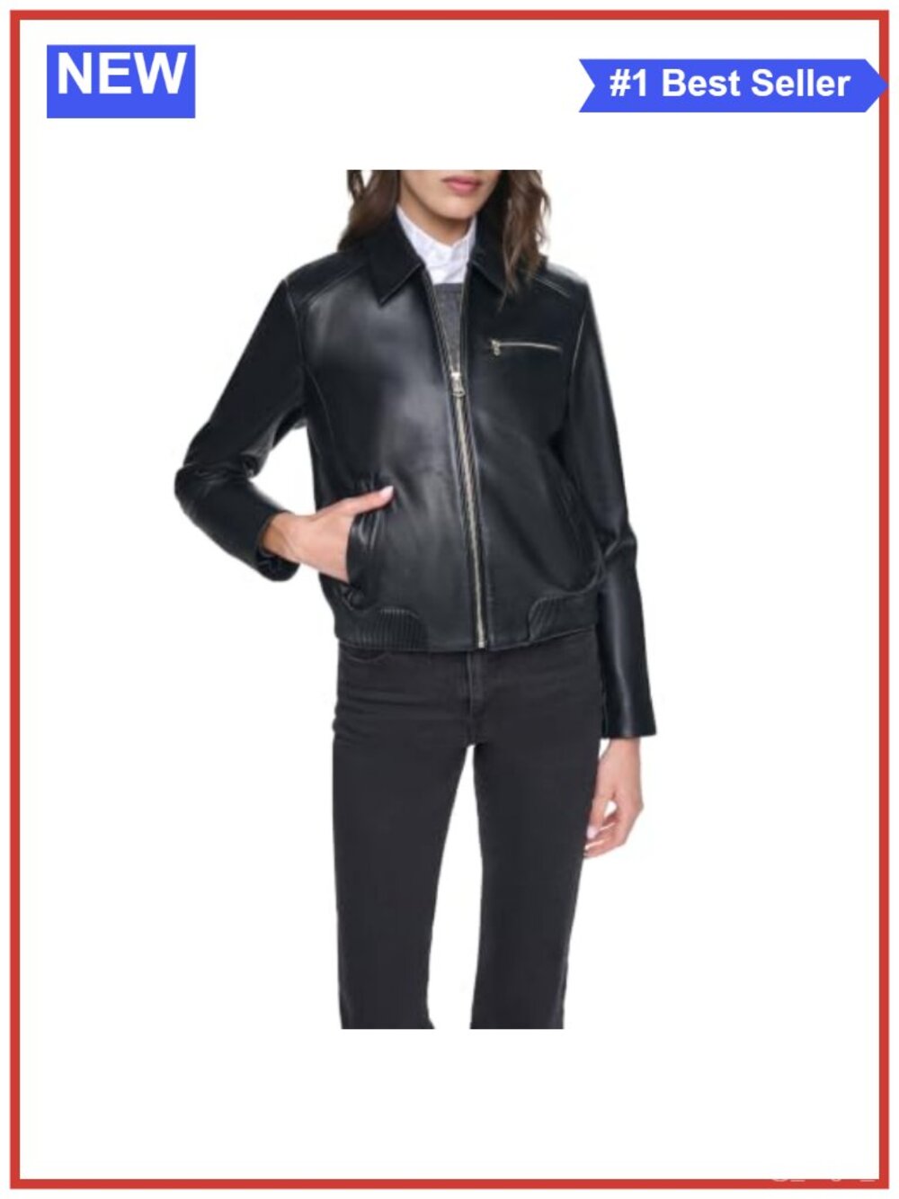 Smooth Lamb Bomber Jacket Leather Shirt Collar Zipper Pockets Lined